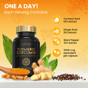 Advanced Turmeric Capsules High Strength 3000mg, Ginger & Black Pepper | 365 Capsules
