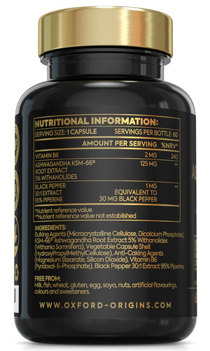 Ashwagandha KSM 66 | Premium One per Day Formulation | High Strength KSM 66 Boosted with Vitamin B6 & Black Pepper | 60 Capsules