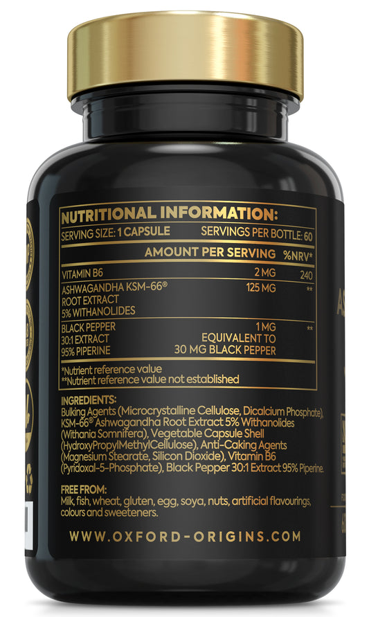 Ashwagandha KSM 66 | Premium One per Day Formulation | High Strength KSM 66 Boosted with Vitamin B6 & Black Pepper | 60 Capsules