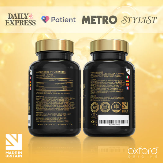 Vitamin D3 and K2 Capsules - 4000 IU Vitamin D & 100mcg Vitamin K MK7 - Boosted with Coconut MCTs