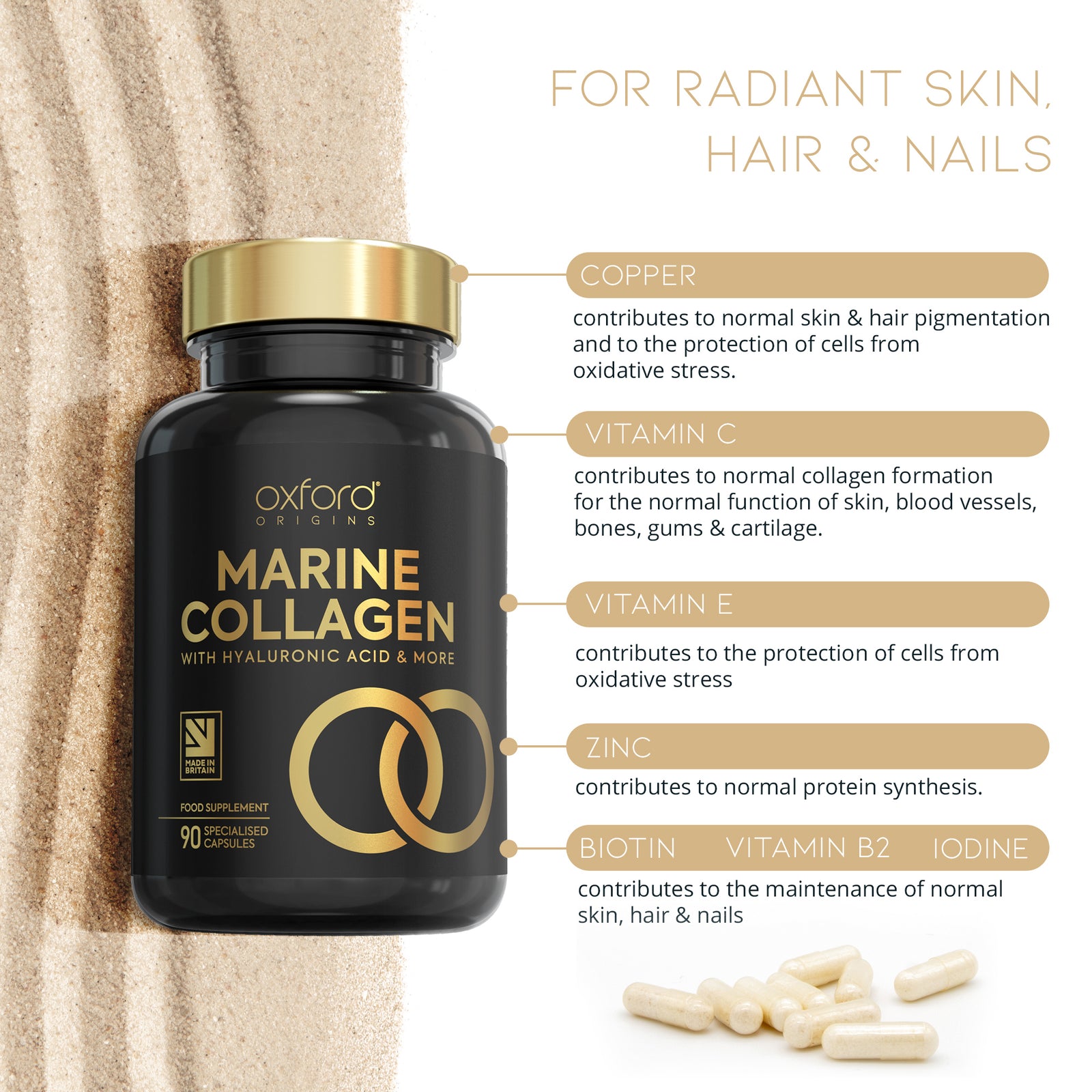Advanced Marine Collagen Complex | 1735mg Superfood & Vitamin Boosted Capsules for Glowing Hair, Skin & Nails | 90 Capsules