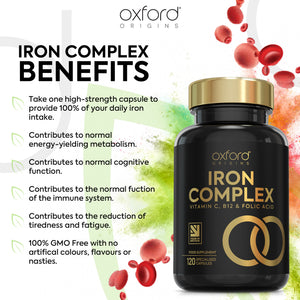 Vegan Iron Complex with Vitamins C, B12 & Folic Acid | 120 Capsules