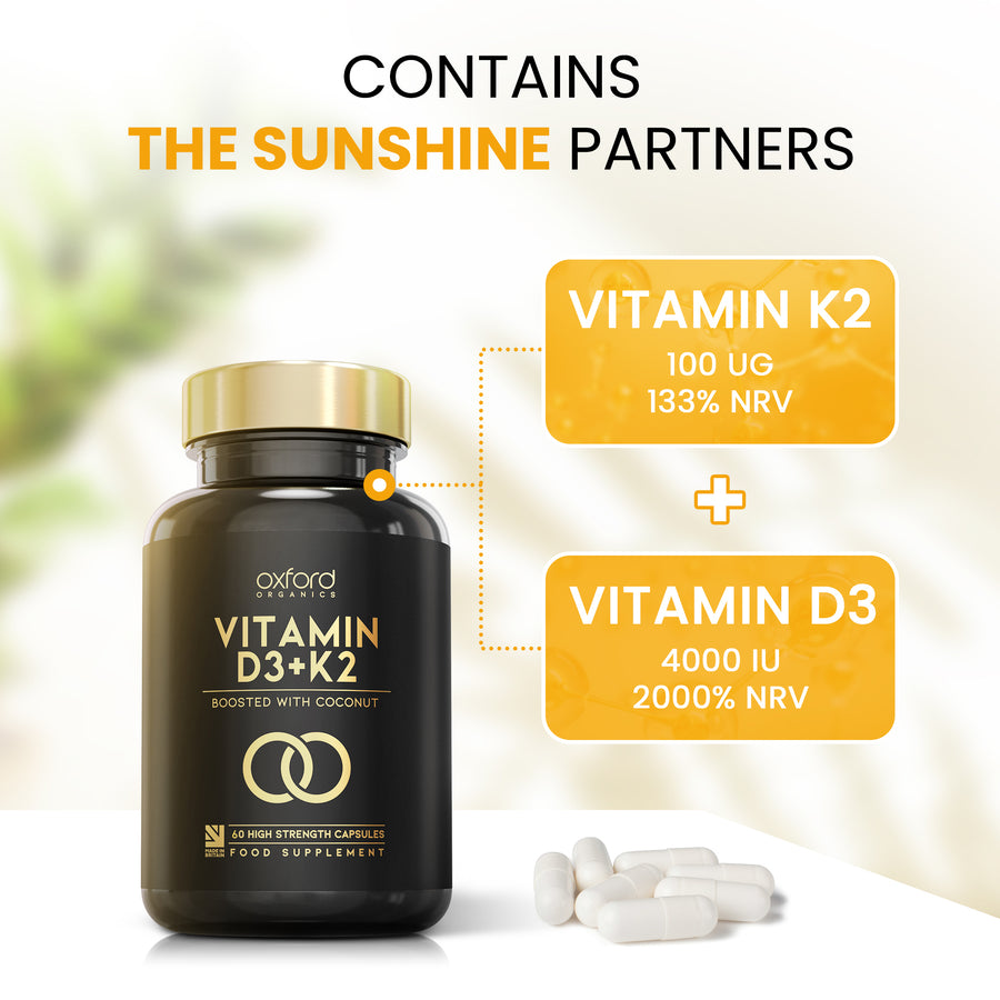 Vitamin D3 K2 Capsules - 4000 IU Vitamin D & 100mcg Vitamin K MK7 | 60 Capsules