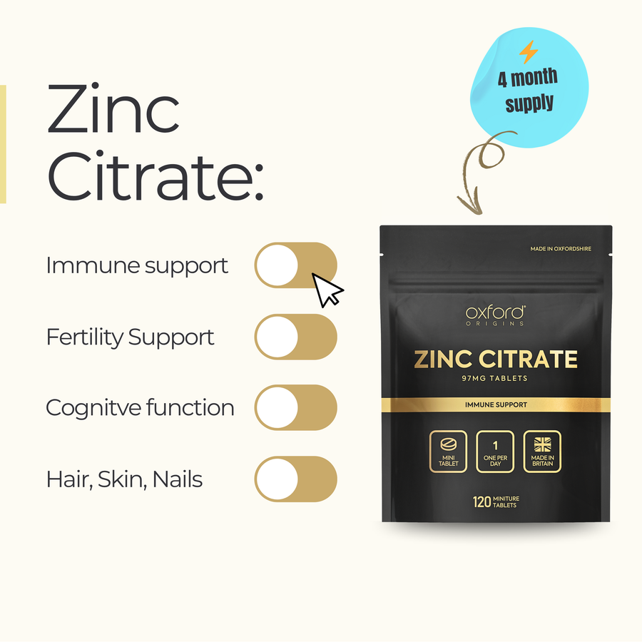 Micro Zinc Tablets 97mg | 120 Mini Tablets | 4-Month Supply | Made in UK