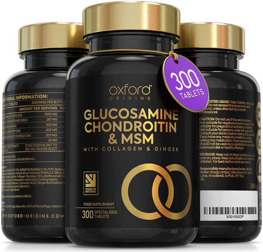 Glucosamine, Chondroitin & MSM with Collagen, Citrus Bioflavonoid and Ginger Root Extract | 300 Tablets