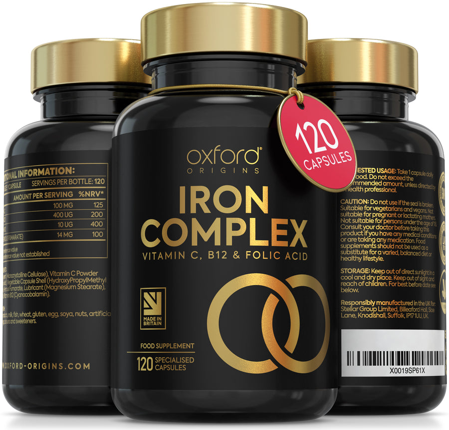 Vegan Iron Complex with Vitamins C, B12 & Folic Acid | 120 Capsules