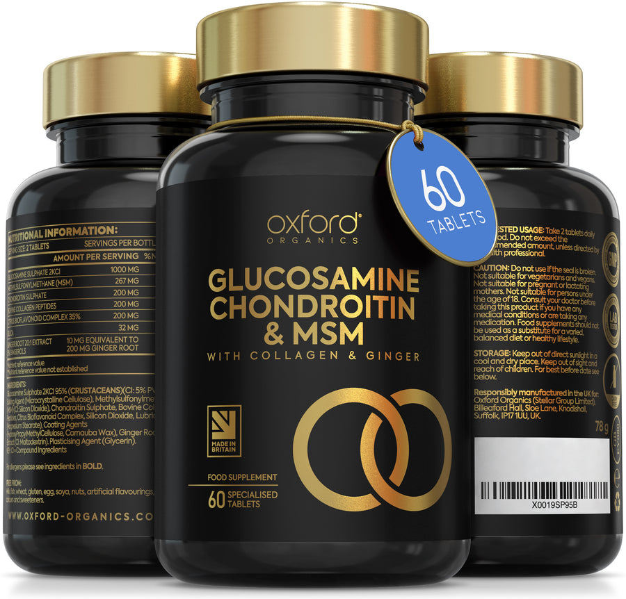 Glucosamine, Chondroitin & MSM with Collagen, Citrus Bioflavonoid and Ginger Root Extract | 60 Tablets