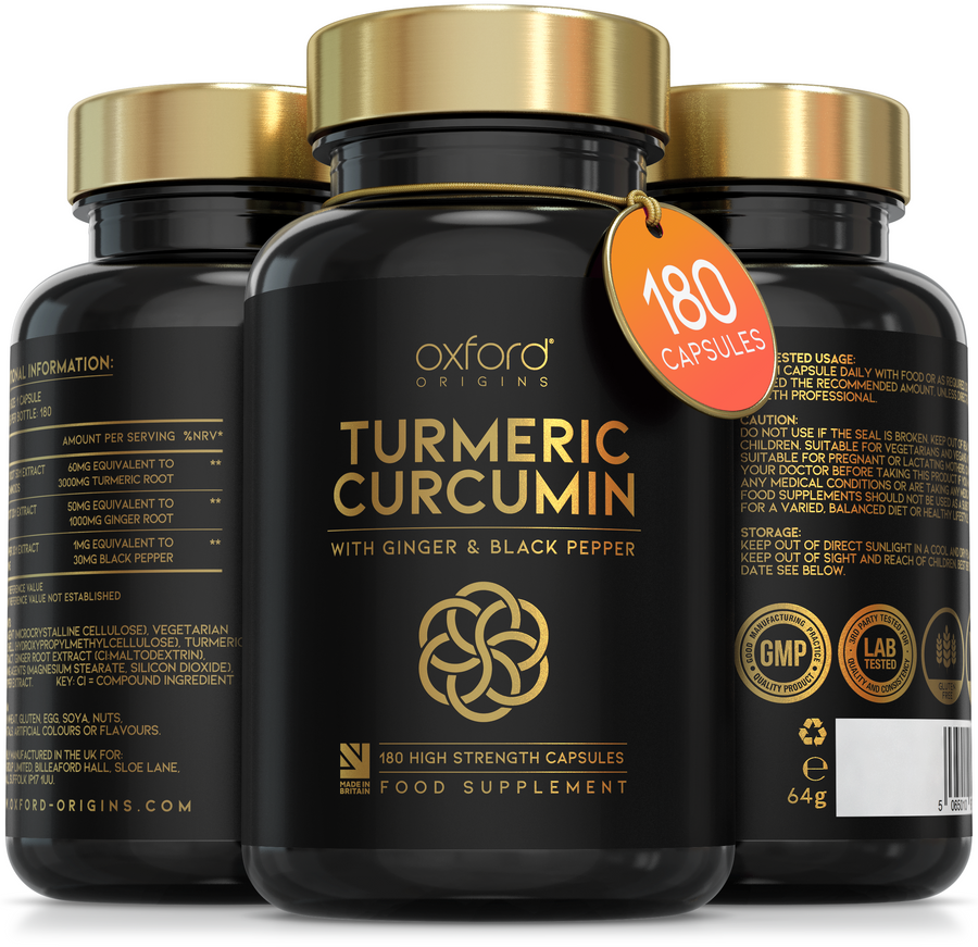 Advanced Turmeric Capsules High Strength 3000mg, Ginger & Black Pepper | 180 Capsules