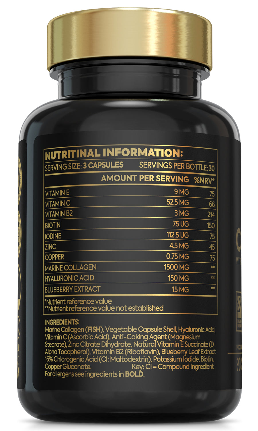 Advanced Marine Collagen Complex | 1735mg Superfood & Vitamin Boosted Capsules for Glowing Hair, Skin & Nails | 90 Capsules