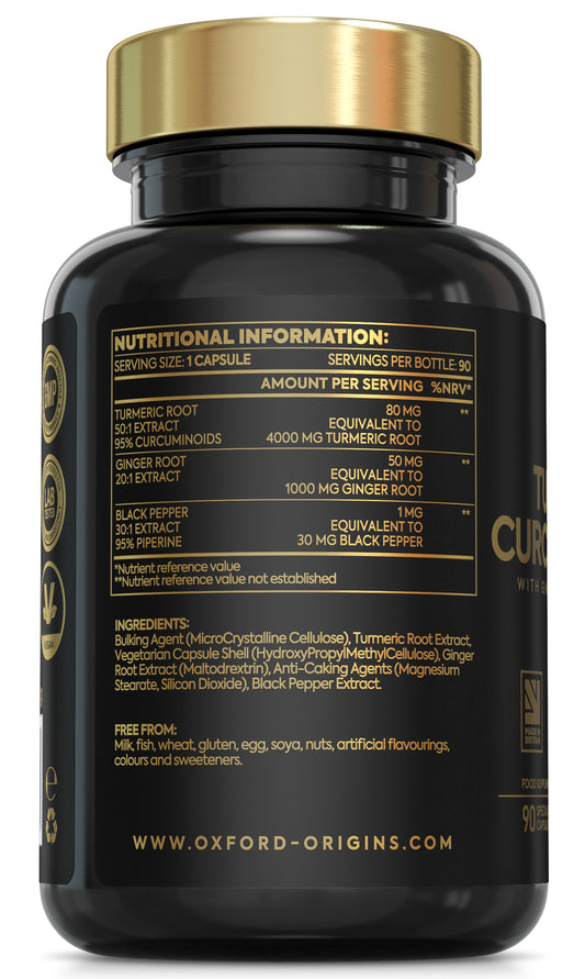 Advanced Turmeric and Black Pepper Capsules 4000mg ONE per Day with Ginger Root | 90 Capsules