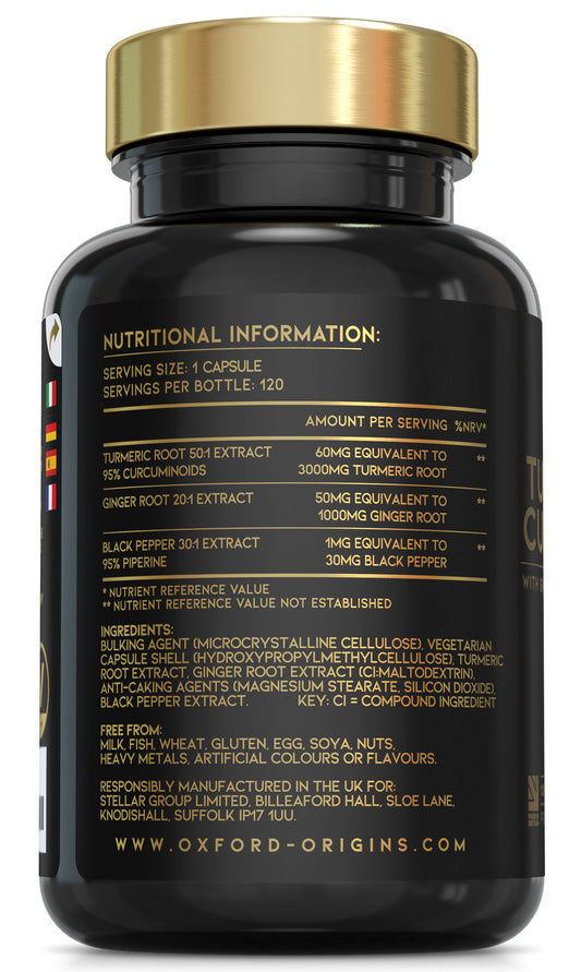 Advanced Turmeric Capsules High Strength 3000mg, Ginger & Black Pepper | 120 Capsules