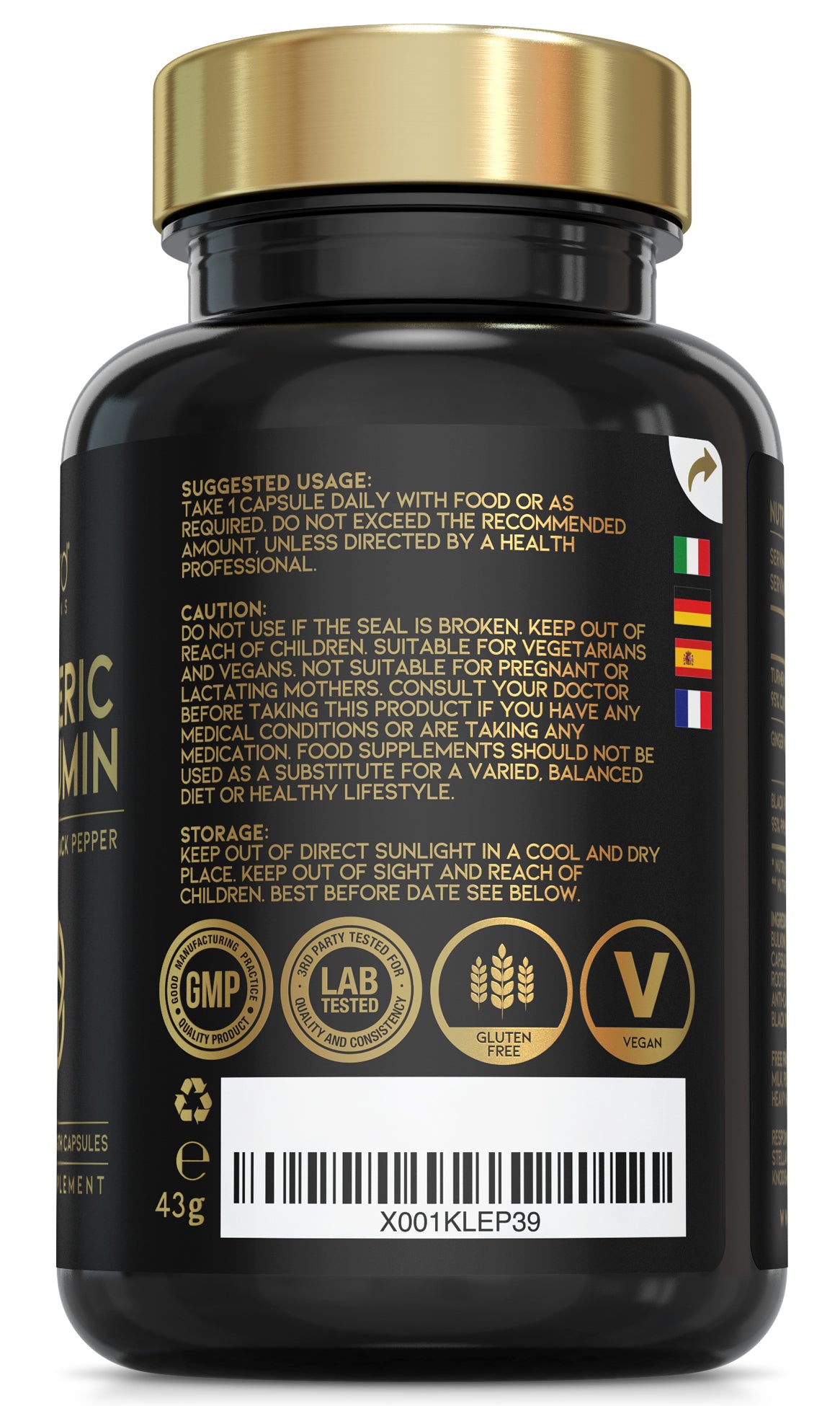 Advanced Turmeric Capsules High Strength 3000mg, Ginger & Black Pepper | 120 Capsules