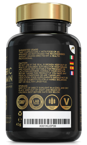 Advanced Turmeric Capsules High Strength 3000mg, Ginger & Black Pepper | 120 Capsules