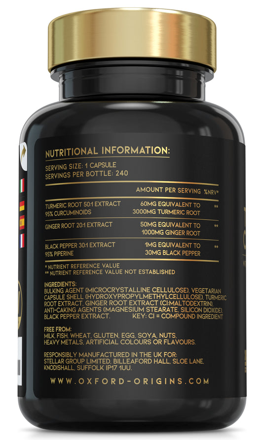Advanced Turmeric Capsules High Strength 3000mg, Ginger & Black Pepper | 240 Capsules