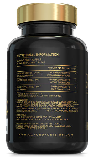 Advanced Turmeric Capsules High Strength 3000mg, Ginger & Black Pepper | 365 Capsules