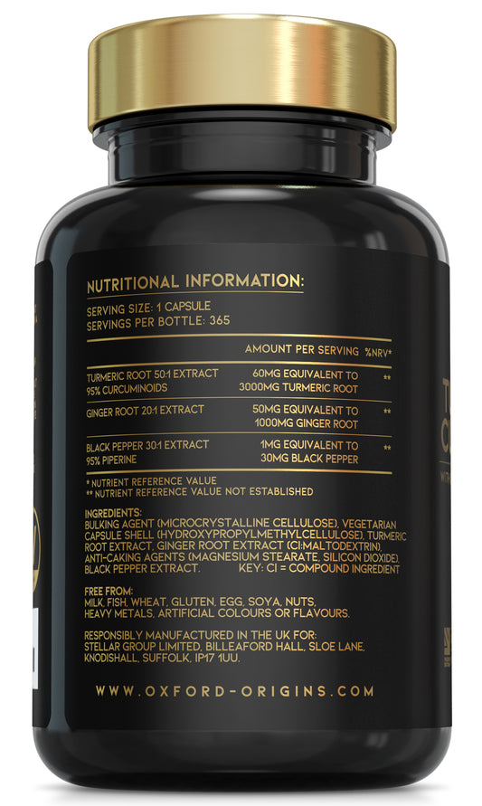 Advanced Turmeric Capsules High Strength 3000mg, Ginger & Black Pepper | 365 Capsules