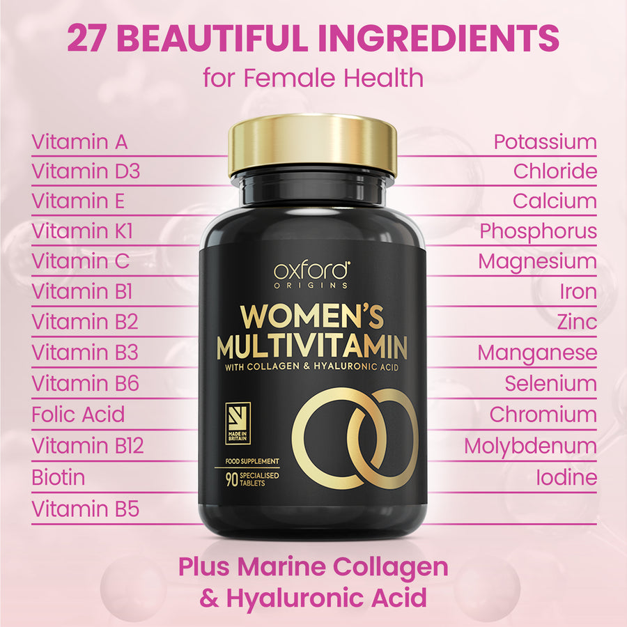 Multivitamin Tablets for Women with Collagen & Hyaluronic Acid | 90 Tablets